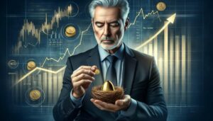 man holding a gold egg